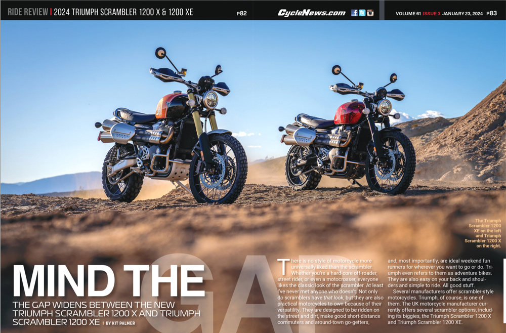 Cycle News Magazine Review 2024 Triumph Scrambler 1200 X & 1200 XE Cycle News Magazine Review 2024 Triumph Scrambler 1200 X & 1200 XE