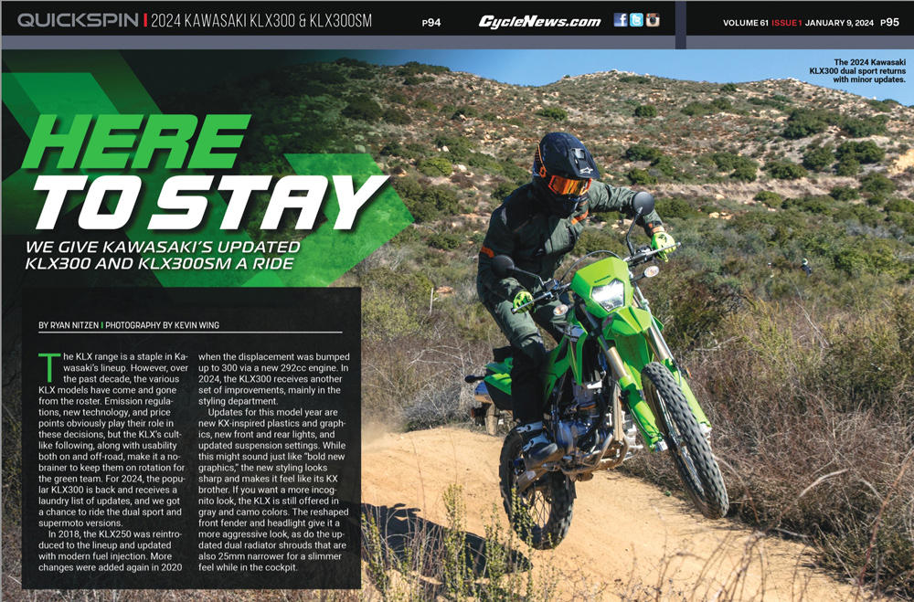 Cycle News review 2024 Kawasaki KLX300 and KLXSM Cycle News review 2024 Kawasaki KLX300 and KLXSM