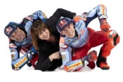 Gresini Racing Team Owner Nadia Padovani with riders Alex Marquez and Marc Marquez