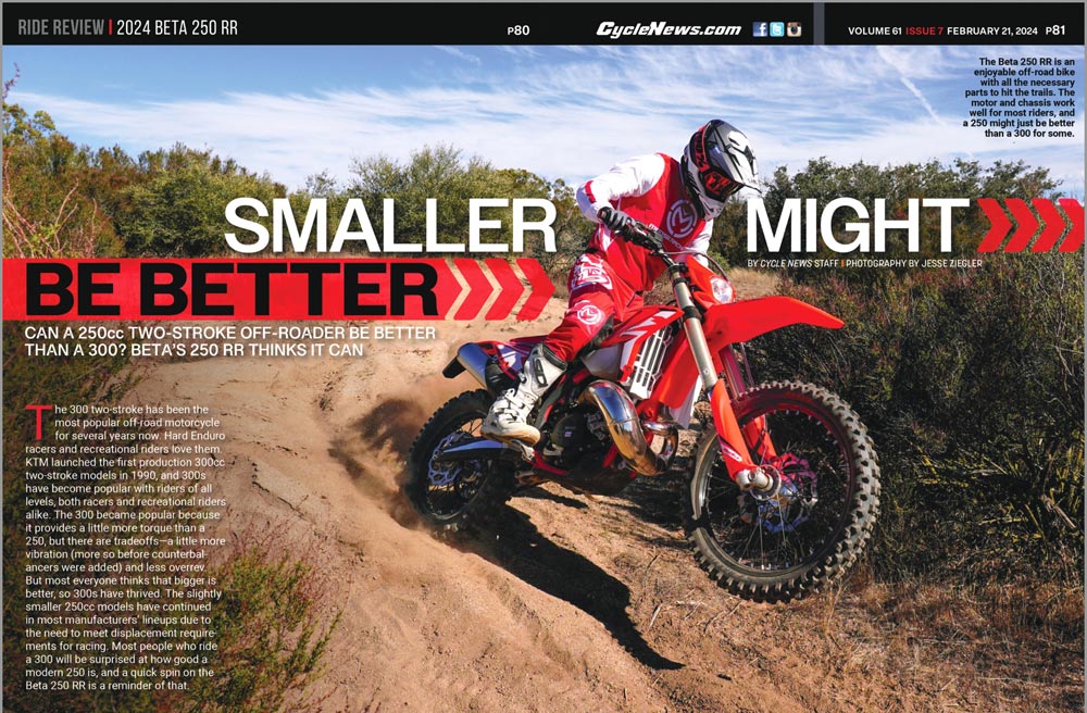 Cycle News Magazine 2024 Beta 250 RR review