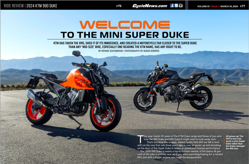 Cycle News Review 2024 KTM 990 Duke
