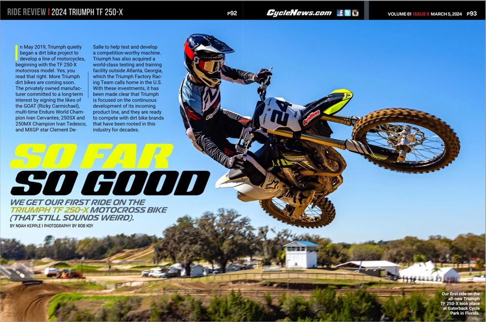 Cycle News Review 2024 Triumph TF 250-X Cycle News Review 2024 Triumph TF 250-X