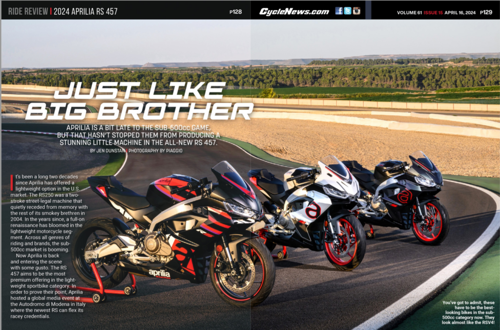 Cycle News Magazine 2024 Aprilia RS 457 Review Cycle News Magazine 2024 Aprilia RS 457 Review