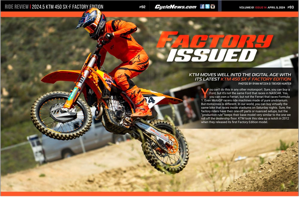Cycle News Magazine 2024.5 KTM 450 SX-F Factory Edition Review