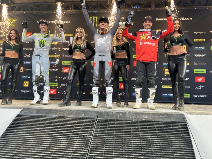 2024 Denver Supercross Results 250SX Main Event Podium Jo Shimoda-Levi Kitchen-RJ Hampshire