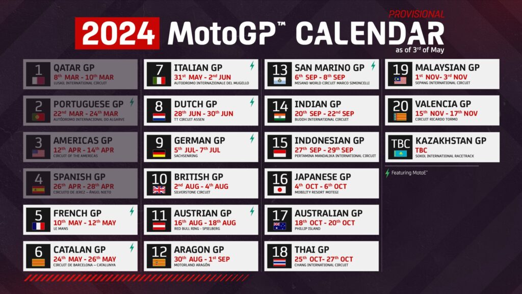 2024 MotoGP updated calendar