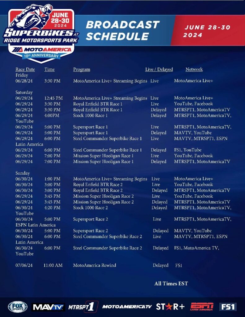 MotoAmerica How To Watch Ridge Motorsports Park