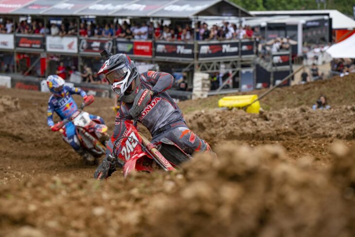 Tim Gajser leads Jorge Prado at 2024 FIM MXGP of Italy