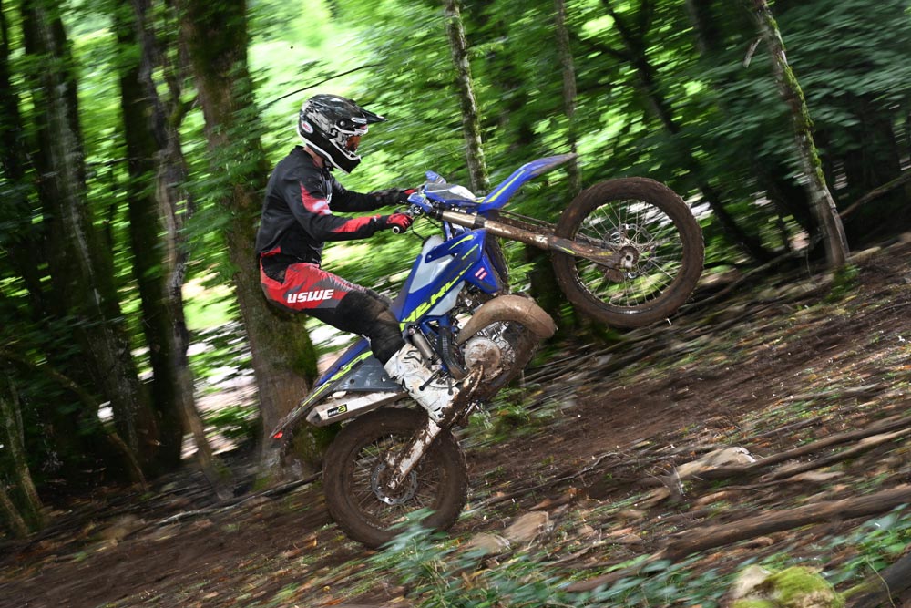 Riding 2025 Sherco SE 300 in woods Riding 2025 Sherco SE 300 in woods