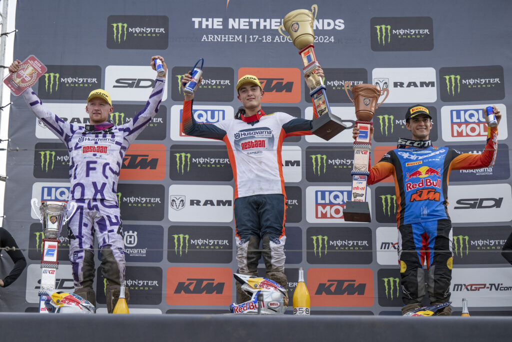 MX2 podium at the Dutch GP. Photo by Full Spectrum