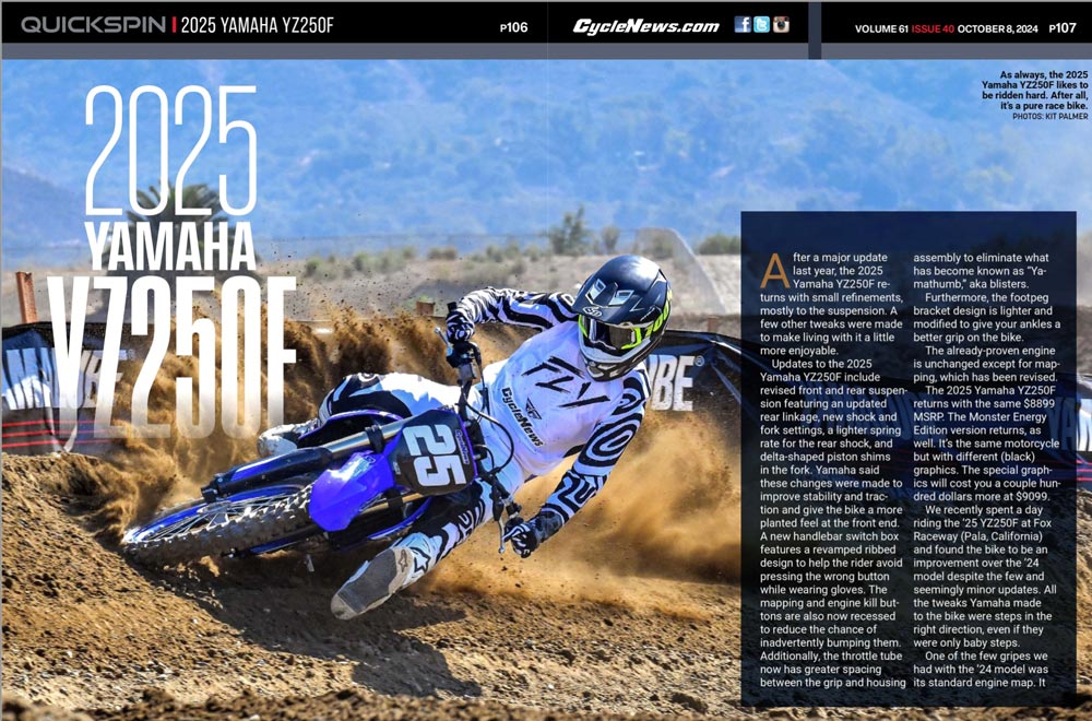 2025 Yamaha YZ250F Review Cycle News
