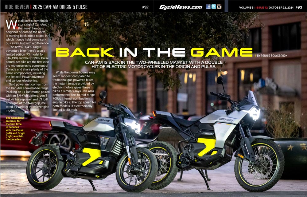 Cycle News Magazine 2025 Can-Am Pulse and Origin Review Cycle News Magazine 2025 Can-Am Pulse and Origin Review