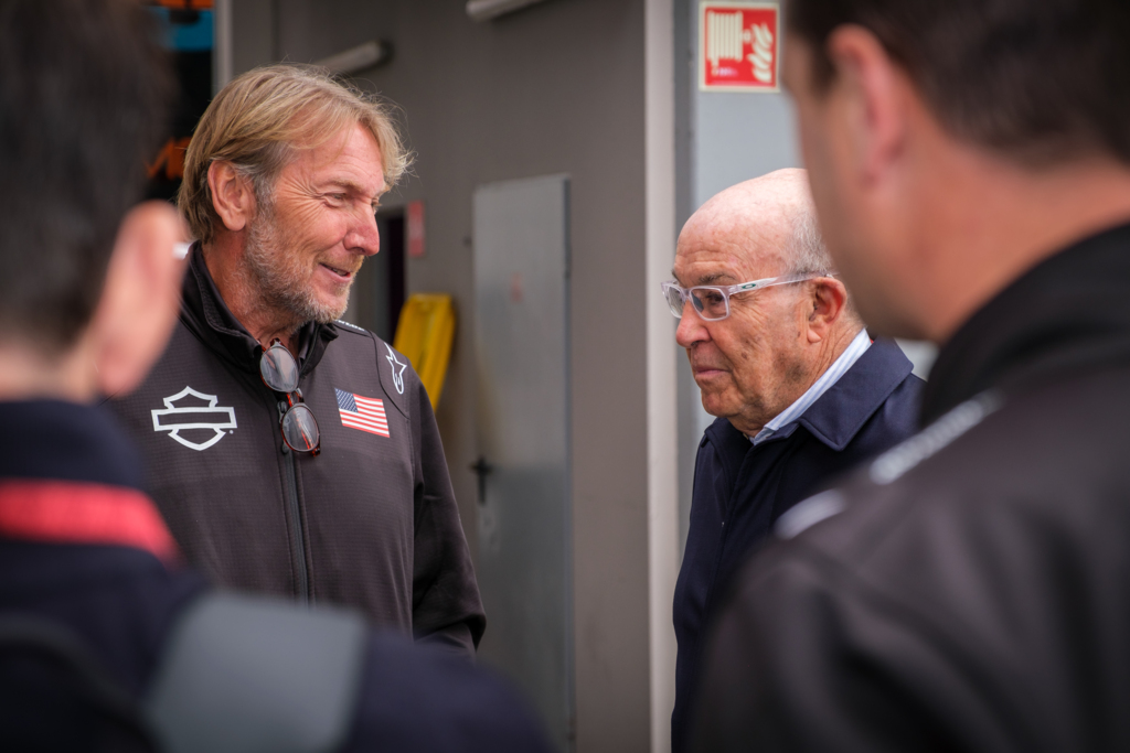 (L to R) Jochen Zeitz, Chairman, President, and CEO of Harley-Davidson with Carmelo Ezpeleta, CEO of DORNA Sports. Credit MotoGP