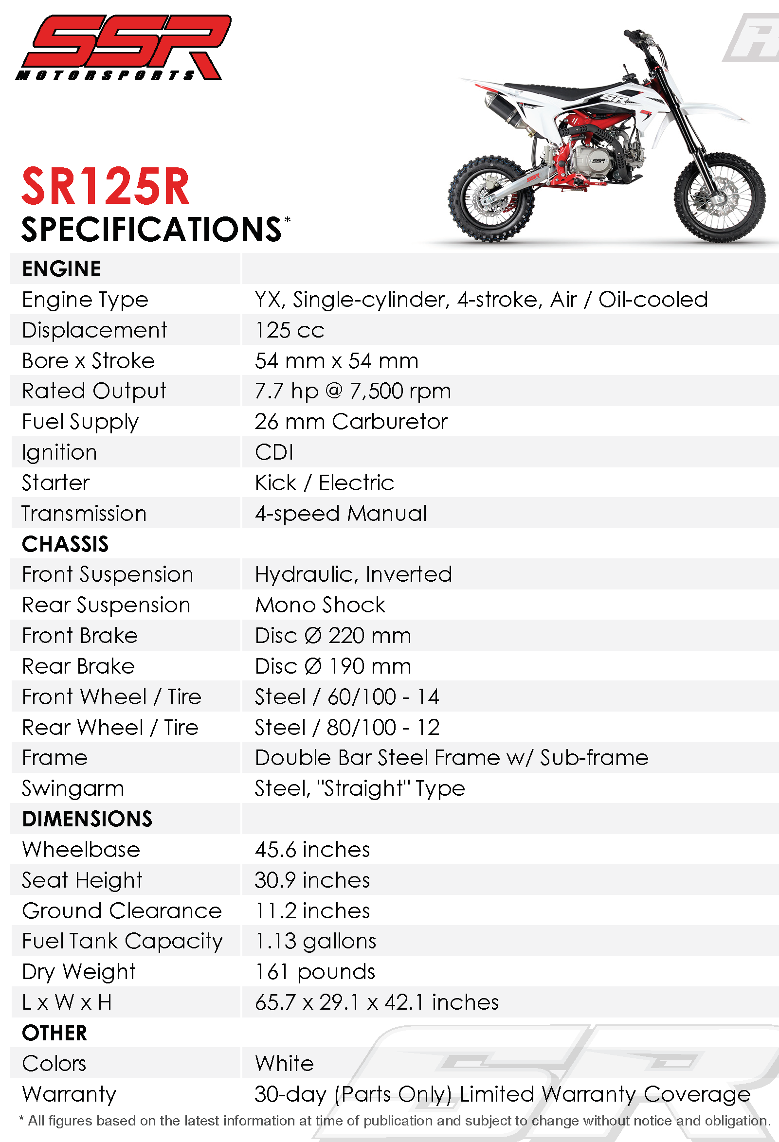 Ssr 125 pit bike price hotsell