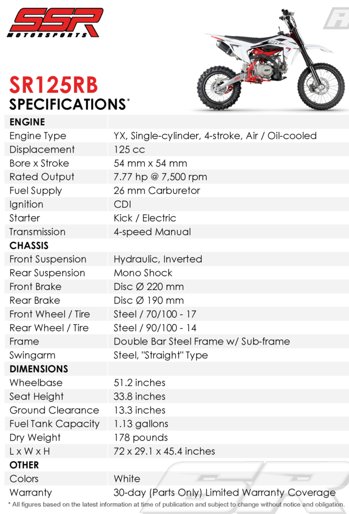 2025 SSR Motorsports SR125RB Specifications