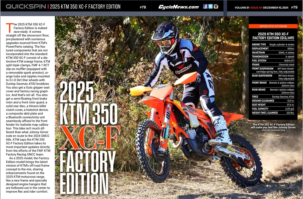 Cycle News Magazine 2025 KTM 350 XC-F Factory Edition Cycle News Magazine 2025 KTM 350 XC-F Factory Edition