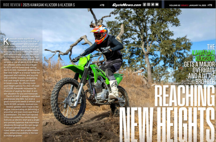 Cycle News Magazine 2025 Kawasaki KLX230R & KLX230R S Review