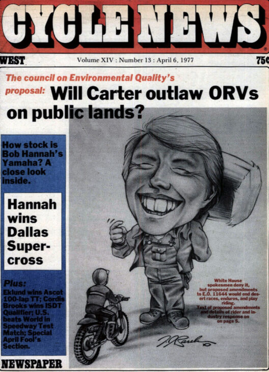 President Jimmy Carter caricature on cover of Cycle News in 1978