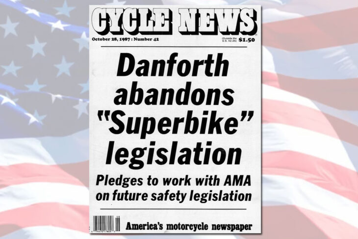 Cycle News Magazine Senator John Danforth tries to ban sportbikes in 1980s