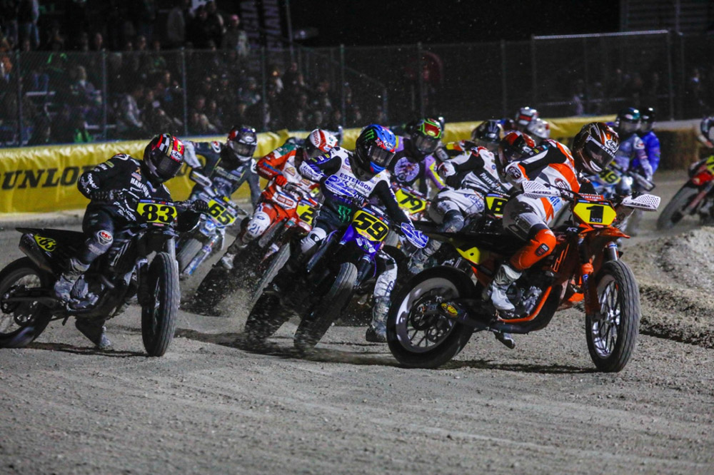 Bradon Pfanders #83, Evan Renshaw #65, Tom Drane #59, Dalton Gauthier #79, Kody Kopp #1. Photo Courtesy of American Flat Track/Scott Hunter