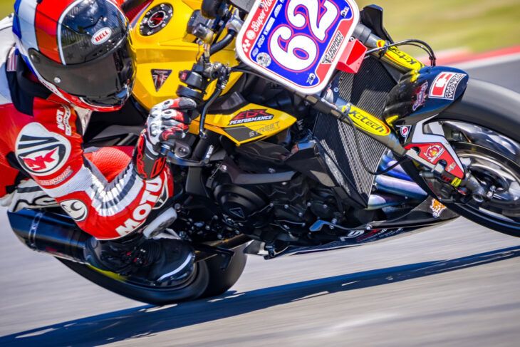Andy DiBrino riding 2024 Yellow Street Triple 765. Photo by StevensonFoto