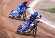 Dan Bewley (99) and Bartosz Zmarzlik (95) at Speedway GP of Great Britain