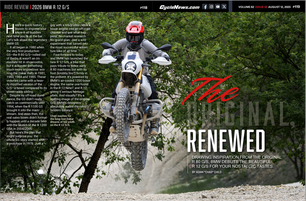 Cycle News Magazine 2026 BMW R 12 G/S Review