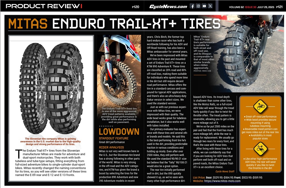Mitas Enduro Trail-XT+ Tires Cycle News Magazine Review