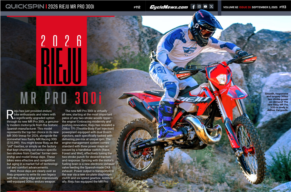 Cycle News Magazine 2026 Rieju MR Pro 300i Review