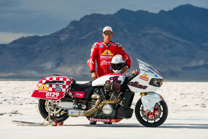 Tyler O’Hara and S&S-built Indian Challenger at Bonneville Salt Flats 2025