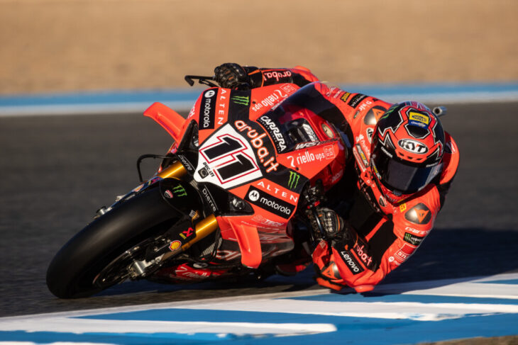 WorldSBK Race OneWhatever happens on the final day of the 2025 WorldSBK championship, the title fight itself will most definitely go to that final day at Jerez, after Nicolo Bulega (Aruba.it Racing – Ducati) had a convincing start-to-finish ride to take the Race One win. Toprak Razgatlioglu (ROKiT BMW Motorrad WorldSBK Team) was involved in some front-running fights, with a certain Andrea Iannone (Team Pata Go Eleven Ducati). It took some time for the lead BMW rider to shake loose the yellow Ducati, and by then Nicolo was stretching out his leading advantage. He would win from Toprak by 3.7 seconds. In an eventual third place, Álvaro Bautista (Aruba.it Racing – Ducati) had to work hard to pass other riders to get into a podium-capable position. He had to have two goes at making his passes stick on Iannone, but eventually got the job done. He was almost ten seconds from his team-mate in the end, but took another important podium for his chances of finishing an overall top three in the championship. Iannone was fourth, but that position could have well been taken by Xavi Vierge (Honda HRC), had he not lost some time in one corner after passing Iannone with a handful of laps to go. Alex Lowes (Bimota by Kawasaki Racing Team) was eying up a podium place at one time but when Bautista came past on the straight - on both him and Vierge in the one pass - Lowes lost two places he would not get back. Andrea Locatelli (Pata Maxus Yamaha) had an eventually lonely ride to seventh. Remy Gardner (GYTR GRT Yamaha WorldSBK Team) kept enough late pace to prevent the upwardly mobile Tarran Mackenzie (MGM BONOVO Racing Ducati) from taking eighth place off of him right at the end. Michael van der Mark (ROKiT BMW Motorrad WorldSBK Team) got the better of Axel Bassani (Bimota by Kawasaki Racing Team) to take tenth place. Jonathan Rea (Pata Maxus Yamaha) fell at T5, without injury, while occupying a strong early position. A gap of 34 points separate Razgatlioglu and Bulega at the top of the table, with the ten-lap Sprint Race and then a final long Race Two to come on Sunday. Unless something really bizarre happens, the title fight should really come to an end on Sunday morning. 2025 Spanish WorldSBK Results—WorldSBK Race One 1. Nicolo Bulega (Aruba.it Racing - Ducati) 2. Toprak Razgatlioglu (ROKiT BMW Motorrad WorldSBK Team) +3.766s 3. Alvaro Bautista (Aruba.it Racing - Ducati) +9.569s 4. Andrea Iannone (Team Pata Go Eleven) +11.221s 5. Xavi Vierge (Honda HRC) +12.272s WorldWCR Race One Maria Herrera (Klint Forward Racing Team) would - finally - be adjudged the winner of the opening Jerez race, but it took a red flag, a mistake from her main championship rival and then a drop of three positions from the ‘race winner’ who was first across the finish line for Herrera to take full points. In a nine-lap race, not the planned ten, a red flag for a problem with the starting procedure made the tension all the higher ahead of the final race start. Beatriz Neila (Ampito Crescent Yamaha) looked on course to be in the lead on the final lap but she ran wide and dropped three places across the line, before being promoted one place in the final results. Local rider Paola Ramos (YVS Sabadell) was the initial ‘winner’ across the line, with Herrera second and Chloe Jones (GR Motorsport) third. After Ramos was demoted in the post-race official results, however, for exceeding track limits on the final lap. Herrera won, Jones was second and the still luckless Neila third. With Ramos fourth, in the fight for fifth place a three rider final duel saw Roberta Ponziani (Klint Forward Racing Team), Lucie Boudesseul (GMT94-YAMAHA) and Australian rider Tayla Relph (TAYCO Motorsports) saw them finish in that order. Pakita Ruiz (PR46+1 Racing Team), Sara Sanchez (Terra & Vita GRT Yamaha WorldWCR Team) and Natalia Rivera (Terra & Vita GRT Yamaha WorldWCR Team) completed the top ten. In the championship standings, Herrera now commands a 15 point lead over Neila, with Jones up to third place. One race left in the year, the title-decider, on Sunday 19 October. 2025 Spanish WorldSBK Results—WorldWCR Race One 1. Maria Herrera (Klint Forward Racing Team) 2. Chloe Jones (GR Motosport) +0.291s 3. Beatriz Neila (Ampito Crescent Yamaha) +1.114s 4. Paola Ramos (YVS Sabadell) +2.686s 5. Roberta Ponziani (Klint Forward Racing Team) +5.503s WorldSSP Race One New WorldSSP Champion Stefano Manzi (Ten Kate Racing Yamaha) looked like he had been beaten by the remarkable turnaround in fortunes of Jeremy Alcoba (Kawasaki WorldSSP Team) and the new-for-2025 Ninja ZX-6R 636. A hard but fair inside pass, one that pushed Alcoba wide and allowed Manzi the inside line to the finish line, was enough for Manzi to win by just 0.051 seconds. It was Manzi’s 11th win of the year. Alcoba, sometimes nowhere this year but now a double podium finisher after his first top three last time out in Estoril had his best single race result yet in second place. Can Öncü (Yamaha bLU cRU Evan Bros Racing) was finally third, after Jaume Masia (Orelac Racing VerdNatura Ducati) was dropped one position for exceeding track limits on the final lap. Masia was still ranked just 0.400 seconds from the winner, in what was a brilliantly close race inside the top places yet again. Fifth was Italian charger, Alberto Surra (Yamaha BLU CRU Evan Bros Team), with pole sitter Mattia Casadei (Motozoo ME air racing MV Agusta) sixth. Tom Booth-Amos (PTR Triumph Factory Racing) was seventh and Philipp Öttl (Feel Racing WorldSSP Team Ducati) eighth. Valentin Debise (Renzi Corse Ducati) and Roberto Garcia (GMT94-Yamaha) completed the top ten, but Lucas Mahias (GMT94-Yamaha) broke his wrist after crashing, and will miss Race Two. Oli Bayliss (PTR Triumph Factory Racing) retired with a technical issue. 2025 Spanish WorldSBK Results—WorldSSP Race One 1. Stefano Manzi (Pata Yamaha Ten Kate Racing) 2. Jeremy Alcoba (Kawasaki WorldSSP Team) +0.051s 3. Can Oncu (Yamaha BLU CRU Evan Bros Team) +0.329 4. Jaume Masia (Orelac Racing VerdNatura) (Orelac Racing Verdnatura) +0.400s 5. Alberto Surra (Yamaha BLU CRU Evan Bros Team) +1.625s WorldSBK Superpole Nicolo Bulega (Aruba.it Racing – Ducati) stamped his name at the top of the Superpole Qualifying timesheets with a new track best of 1’36.629, taking his ninth career pole and the fifth of 2025. The previous track best, also from Bulega, was a 1’37.596 - almost a second slower than the previous best pace of the only rider who can deny Toprak Razgatlioglu the 2025 riders’ championship this year. Toprak Razgatlioglu (ROKiT BMW Motorrad WorldSBK Team) was second fastest, albeit over a second from Bulega, while the still-injured Sam Lowes (ELF Marc VDS Racing Team Ducati) was a stunning third fastest, although 0.972 seconds from Bulega. Alex Lowes (bimota by Kawasaki Racing Team) was fourth quickest, very close in lap time to his brother, with Andrea Iannone (Team Pata Go Eleven Ducati) in fifth place and Remy Gardner (GYTR GRT Yamaha WorldSBK Team) sixth. In his last ever Superpole qualifying session before his retirement from full-time WorldSBK racing, Jonathan Rea (Pata Maxus Yamaha) placed seventh with Alvaro Bautista (Aruba.it Racing – Ducati) eighth and the second factory Yamaha of Andrea Locatelli (Pata Maxus Yamaha) tenth. Independent rider Tarran Mackenzie (MGM BONOVO Racing Ducati) was 11th; Garrett Gerloff (Kawasaki WorldSBK Team) 15th and Bobby Fong (Attack Performance Yamaha Racing) 24th from 25 riders. 2025 Spanish WorldSBK Results—WorldSSP Superpole 1. Nicolo Bulega (Aruba.it Racing - Ducati) 1’36.629s 2. Toprak Razgatlioglu (ROKiT BMW Motorrad WorldSBK Team) +0.524s 3. Sam Lowes (ELF Marc VDS Racing Team) +0.972s* 4. Alex Lowes (bimota by Kawasaki Racing Team) +1.054s 5. Andrea Iannone (Team Pata Go Eleven) +1.119s