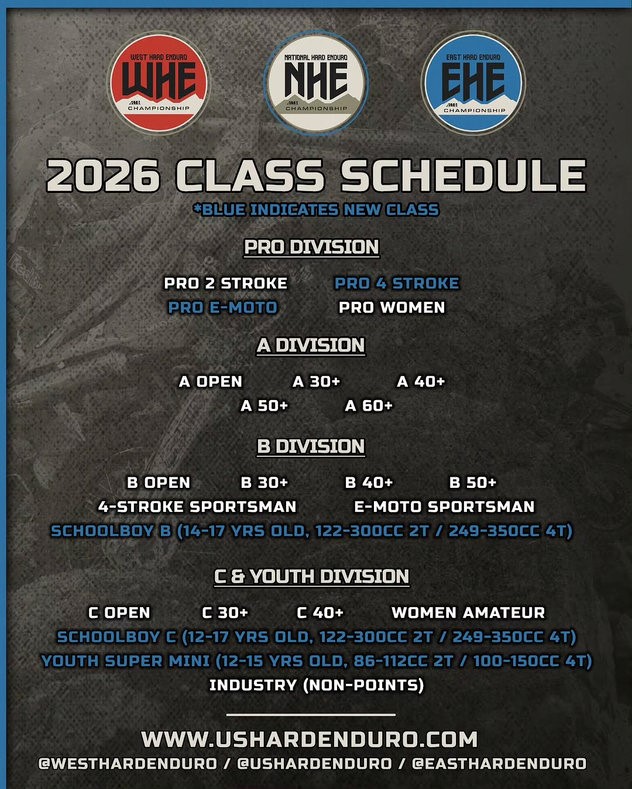 2026 AMA Hard Enduro Class schedules