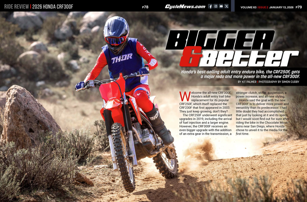 Cycle News Magazine 2026 Honda CRF300F Review