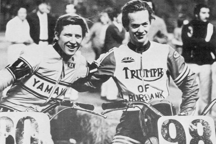 Kenny Roberts (left) and John Hateley at 1972 Houston GNC flat track