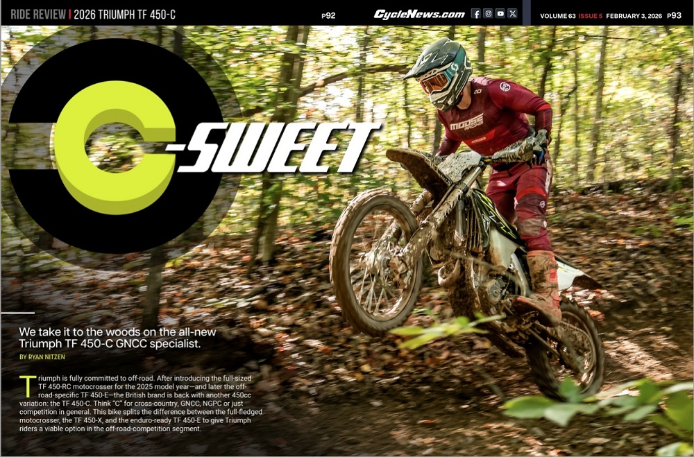 Cycle News Magazine 2026 Triumph TF 450-C review