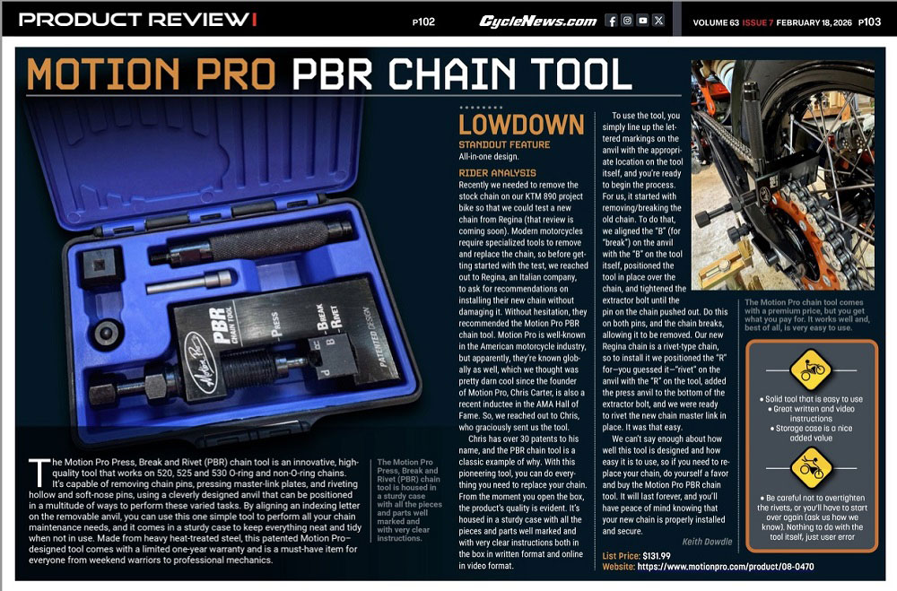 Cycle News Product Review Motion Pro PBR Chain Tool
