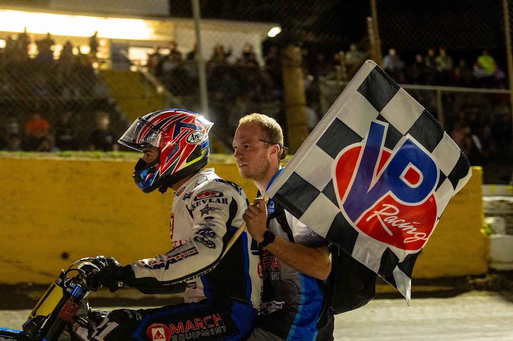 2026 Atlanta Short Track Singles winner Trevor Brunner checkers