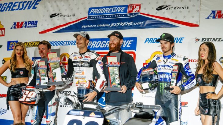 Mission AFT SuperTwins podium Silver Dollar Short Track in 2025. Photo Kristen Lassen for AMA Pro Racing