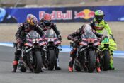 MotoGP racers practicing starts