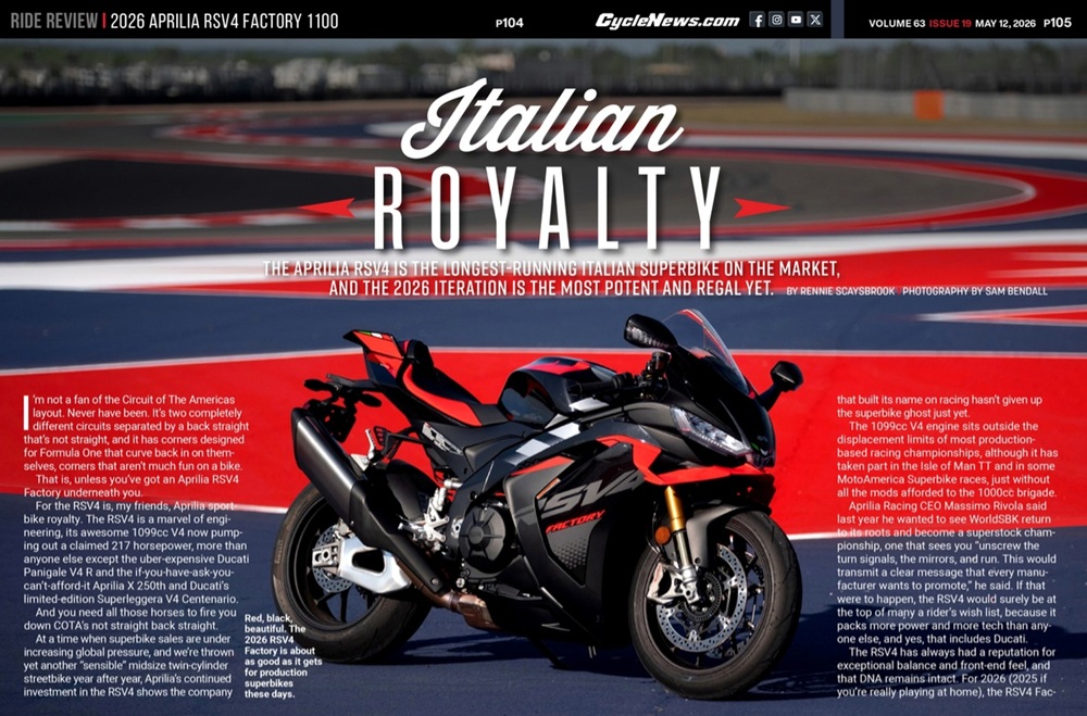 Cycle News Magazine 2026 Aprilia RSV4 Factory 1100 Review