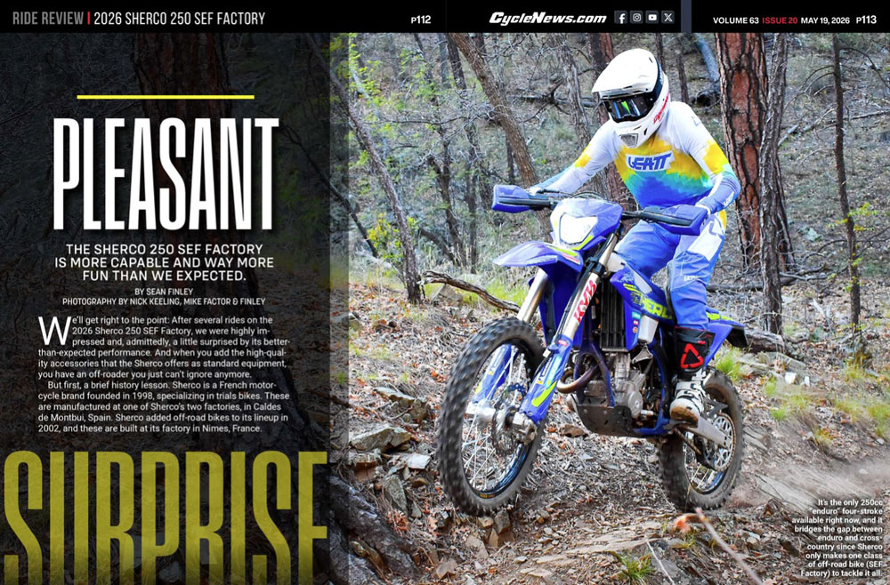 Cycle News Magazine 2026 Sherco 250 SEF Factory review