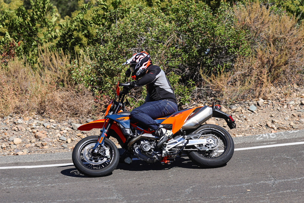 2026 KTM 690 SMC R action left side 2026 KTM 690 SMC R action left side