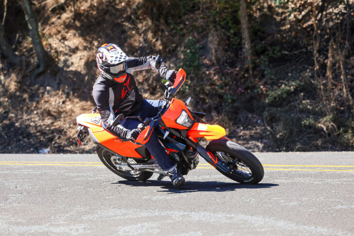 2026 KTM 690 SMC R action right side