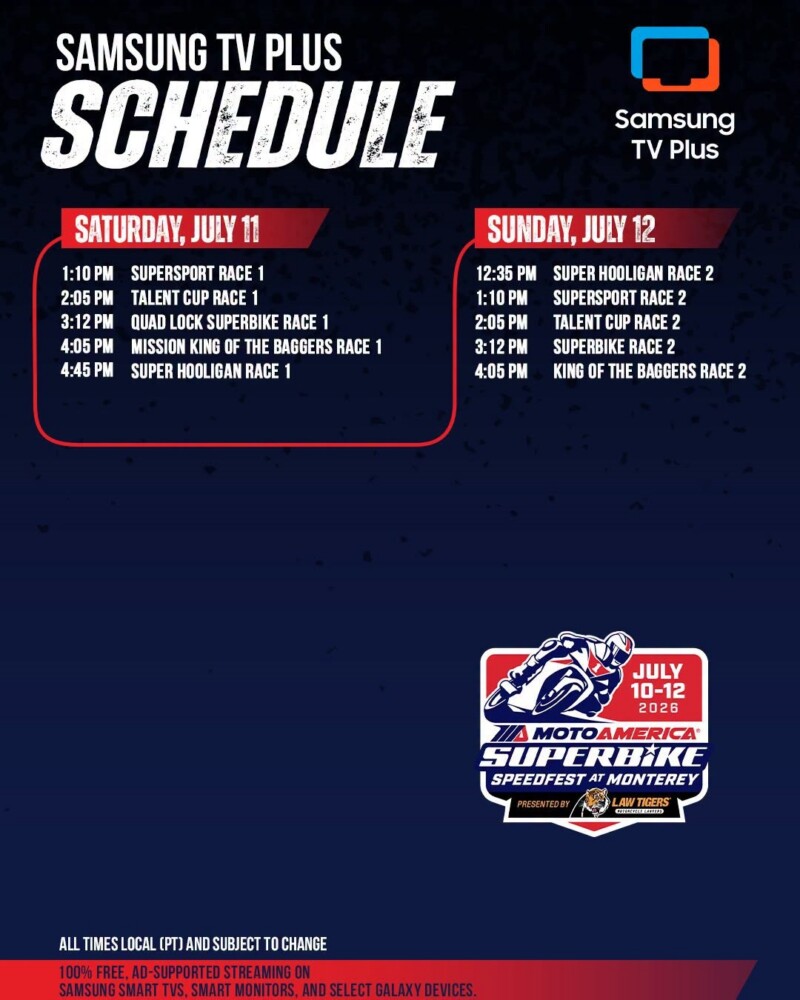 2026 MotoAmerica Laguna Seca LIVE Broadcast Schedule