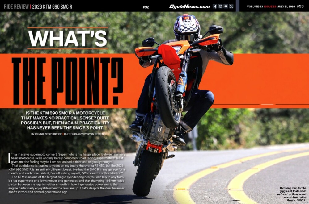 Cycle News Magazine 2026 KTM 690 SMC R Review Cycle News Magazine 2026 KTM 690 SMC R Review