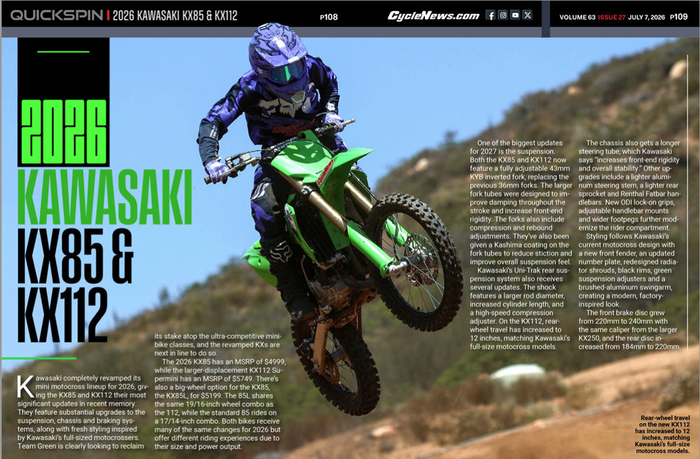 Cycle News Magazine 2026 Kawasaki KX85 & KX112 Quick Spin Cycle News Magazine 2026 Kawasaki KX85 & KX112 Quick Spin
