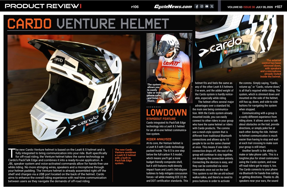 Cycle News Magazine Cardo Venture Helmet review