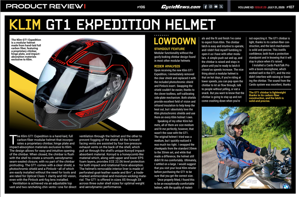 Cycle News Magazine Klim GT1 Expedition Helmet Review Cycle News Magazine Klim GT1 Expedition Helmet Review