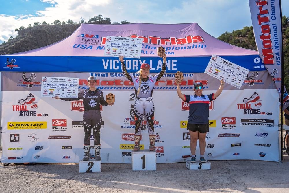 Women’s Pro podium at 2026 Turkey Rock MotoTrials