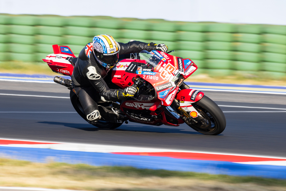 Adam “Chad” Child on track with Marquez Ducati Desmosedici GP26 Adam “Chad” Child on track with Marquez Ducati Desmosedici GP26